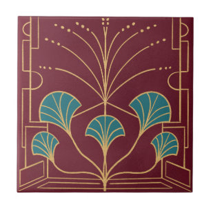 Palhetas de azulejo vermelho-chic Art deco cherry