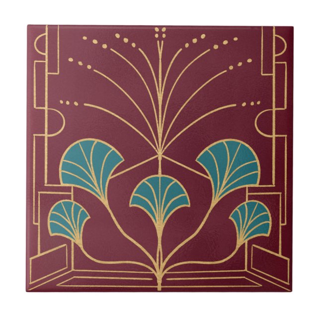 Palhetas de azulejo vermelho-chic Art deco cherry (Frente)