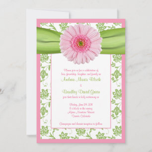 Pálido Rosa Gerbera Green - Convite para Casamento