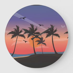 PALM-ÁRVORES DE PRAIA TROPICAL - Relógio de parede