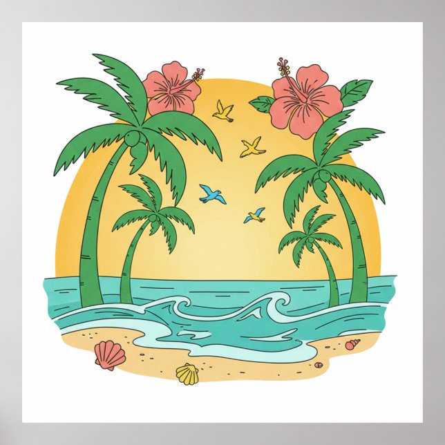 Palm Paradise Tropical Beach Poster (Frente)