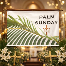 Palm Sunday Cross with Green Palm Frond 