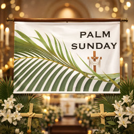 Palm Sunday Cross with Green Palm Frond 