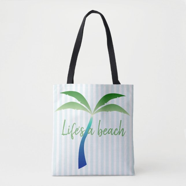Palm Tree and Stripes Beach Tote Bag (Frente)