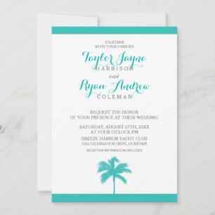 Palm Tree Aqua Cinza Convite para Casamento