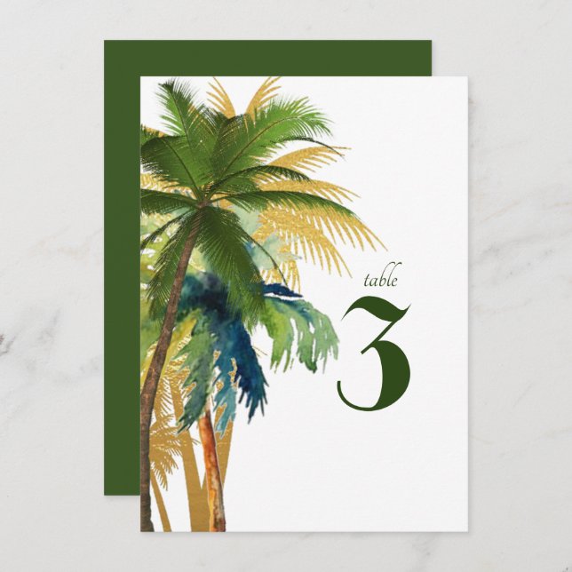 Palm Tree Beach Wedding Table Number (Frente/Verso)