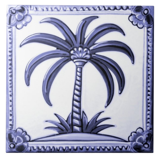 Palm Tree Blue and White Middle Eastern Beach (Frente)