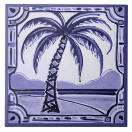 Palm Tree Blue e White Beach House Decor