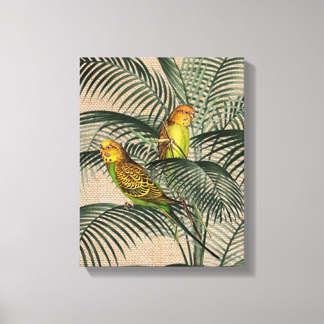 Palm Tree Budgerigar Papagaio Russo Canvas Hessian (Frente)