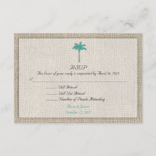 Palm Tree & Burlap Beach Weding RSVP Turquoise