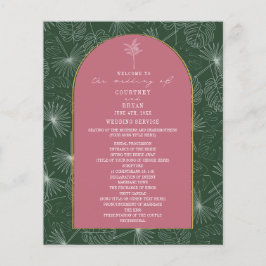 Palm Tree Leaf Pink & Green Weding Program