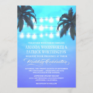 Palm Tree Lights Watercolor Casamento Convites