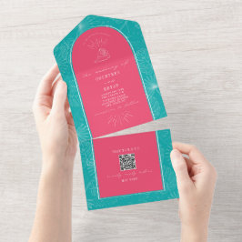 Palm Tree Pink Blue Beach Casamento QR Code RSVP