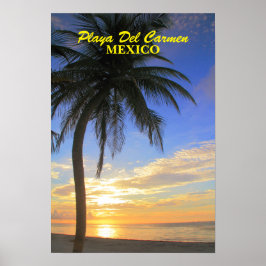 Palm Tree Sunrise Playa Del Carmen México Poster