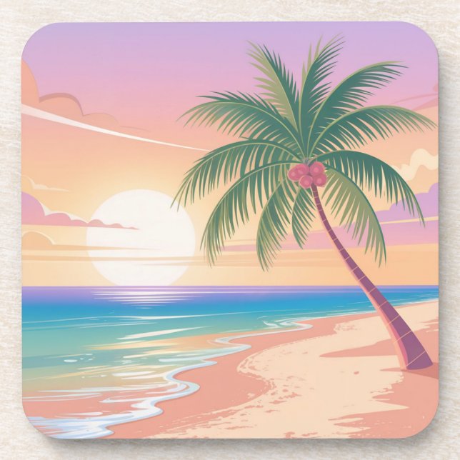 Palm Tree Sunrise Porta copos Beach Set (Frente)