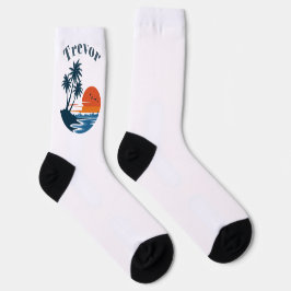 Palm Tree Sunset Beach Crew Socks