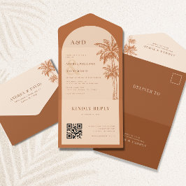 Palm Tree Terracotta Código QR Tudo em Um Casament
