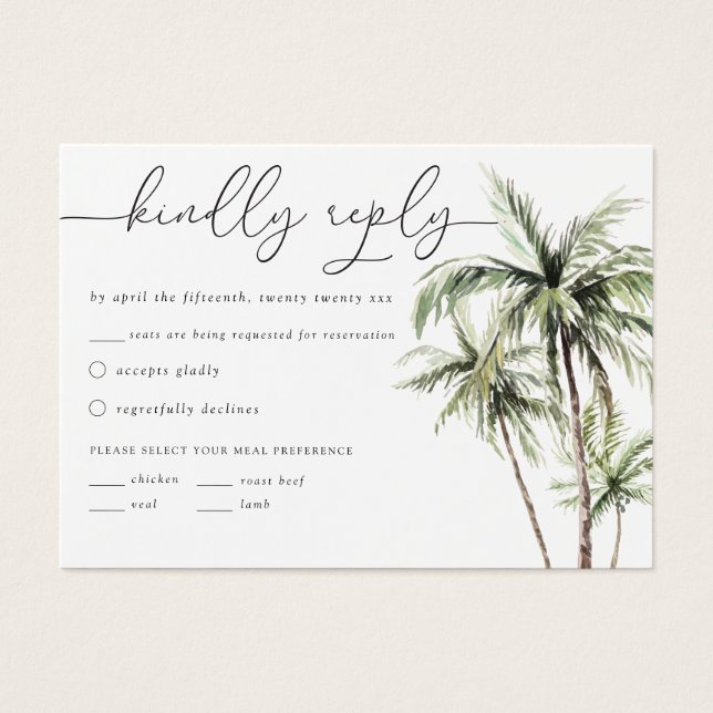 Palm Tree Tropical | Resposta RSVP de Casamento Mí (Frente)