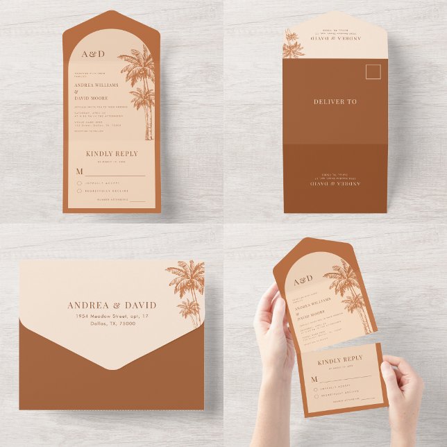 Palm Tree Tropical Terracotta & Cream Boho Casamen (Criador carregado)