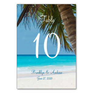 Palm Trees Em Cartões De Mesa De Casamento De Prai