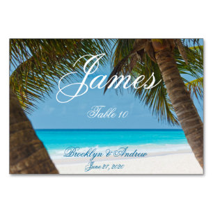 Palm Trees Em Cartões De Mesa De Casamento De Prai