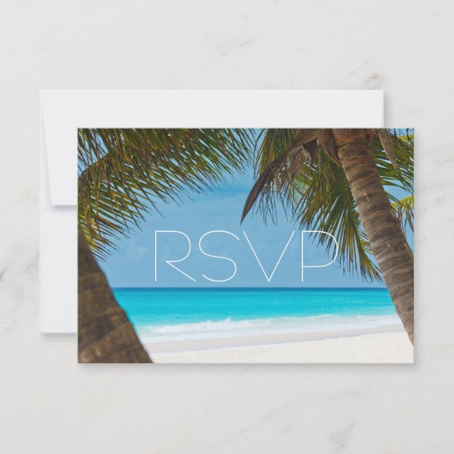 Palm Trees Em Placas RSVP De Casamento De Praia (Frente)