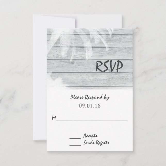 Palm Trees em Wood Beach Wedding RSVP (Frente)