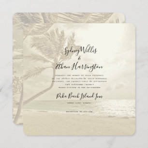 Palm Trees Island Beach Sepia Convite para Casamen