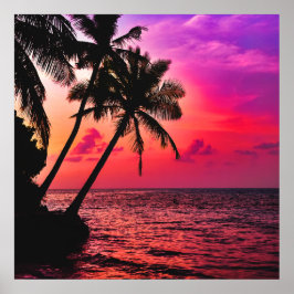 Palm Trees na praia em Maldivian Sunset Poster