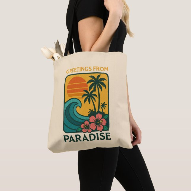 Palm Trees & Ocean Wave Tote Bag (Close Up)