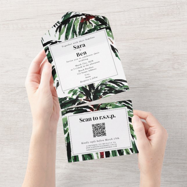 Palm Trees Pintadas Praia Casamento QR Código RSVP (Tearaway)