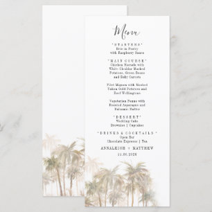 Palm Trees Watercolor Menu Casamento Costeiro