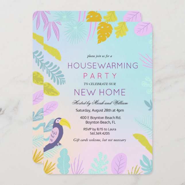 Palm Tropical Macaw Bird Housearming Convite (Frente/Verso)