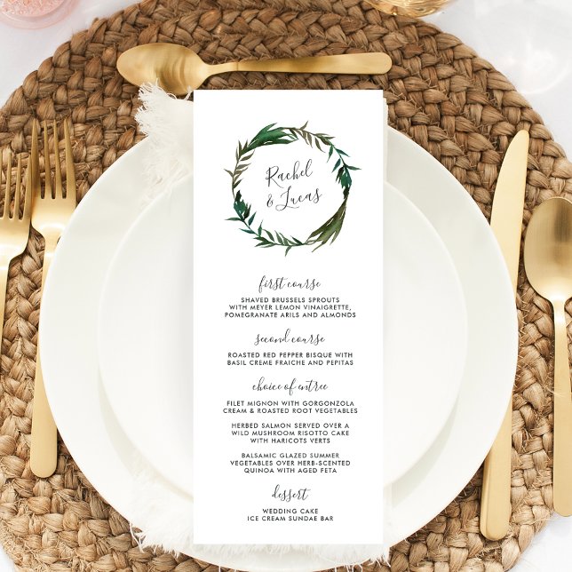 Palm Wreath Wedding Menu Card (Criador carregado)
