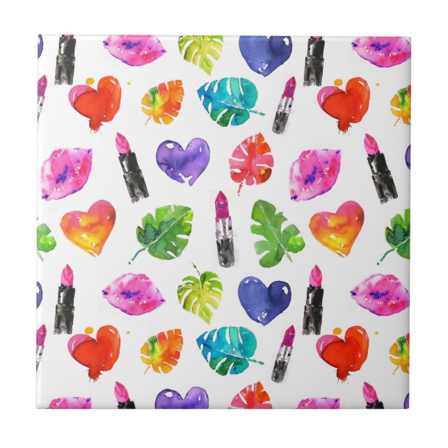 Palma de aquarela arco-íris folhas batom beijo de  (Frente)