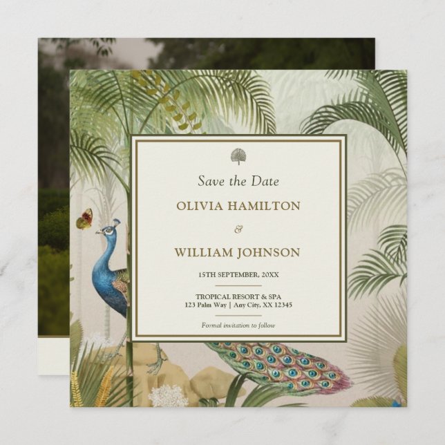 Palma de Pavão Tropical de Foto Quadrada Salvar a  (Frente/Verso)