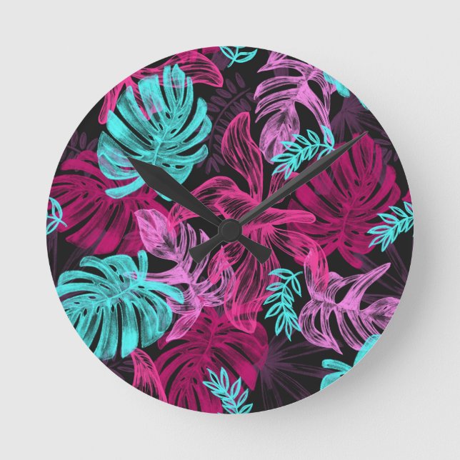 Palma deixa relógio exótico tropical redondo (Frente)