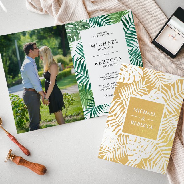 Palma Dourada Verde Deixa Convite Para Casamento (Criador carregado)