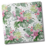 Palma Floral Aquarela Padrão Tropical Botânica<br><div class="desc">Um design tropical que abraça a beleza tranquila da natureza misturada com uma aresta lúdica. Uma mistura de folhas tropicais verdes calmantes, incluindo folhas de bananeira, palmas, folhas de monstera e plantas de princesa rosa, ao lado de flores de orquídeas roxas cor-de-roxo e flores de proteína, interligadas com várias outras...</div>