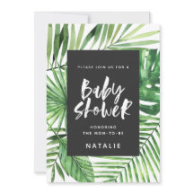 Palma tropical de palma e convite de chá de fralda