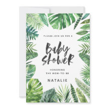 Palma tropical de palma e convite de chá de fralda