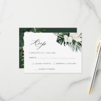 palma tropical deixa cartão RSVP de casamento flor