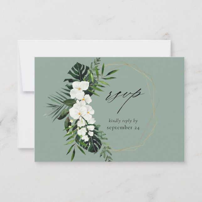 Palma Tropical e Floral Branco com Placa RSVP de R (Frente)