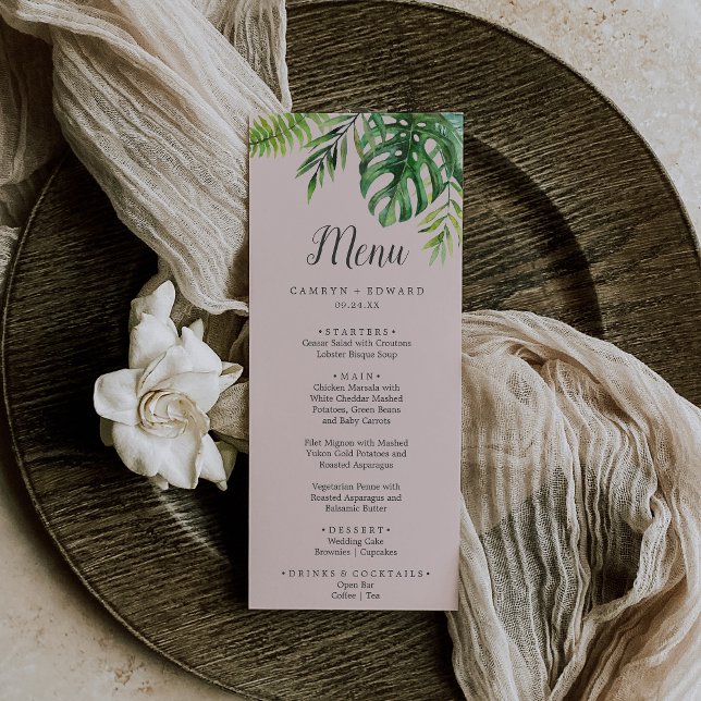 Palma tropical selvagem | Menu Janto Blush Wedding (Criador carregado)