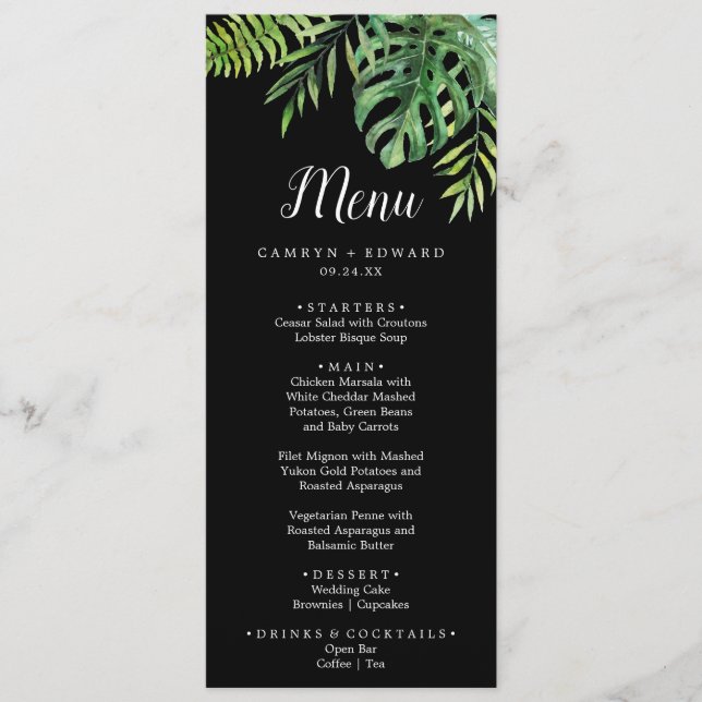 Palma tropical selvagem | Menu Janto Casamento Neg (Frente)