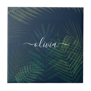 Palma Verde Escura Deixa Azulejo Cerâmico - Tropic