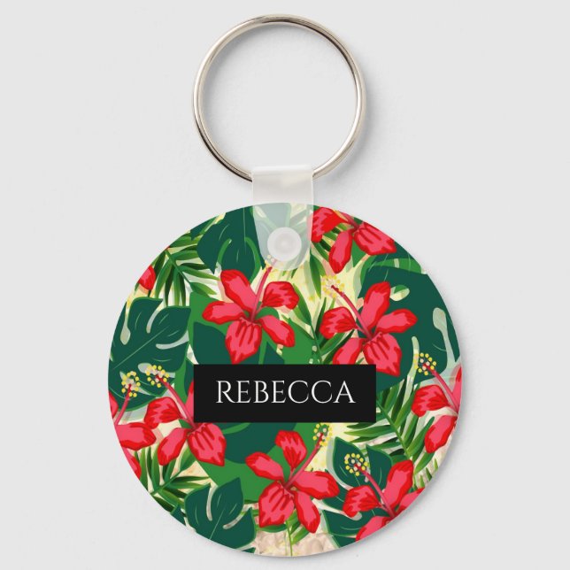 Palma Verde Tropical Deixa Chaveiro Monograma (Frente)