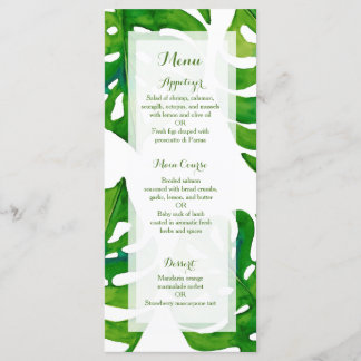 Palma verde tropical deixa menu janto de casamento