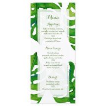 Palma verde tropical deixa menu janto de casamento