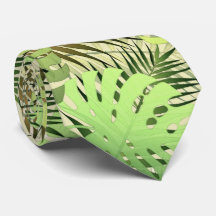 Palmeira verde e dourada folhas tropicais gravata 